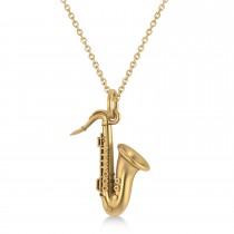 Saxophone Music Pendant Necklace 14K Yellow Gold