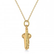 Saxophone Music Pendant Necklace 14K Yellow Gold