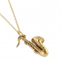 Saxophone Music Pendant Necklace 14K Yellow Gold