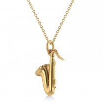 Saxophone Music Pendant Necklace 14K Yellow Gold
