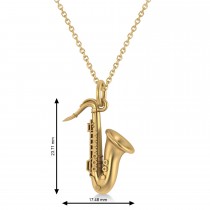 Saxophone Music Pendant Necklace 14K Yellow Gold