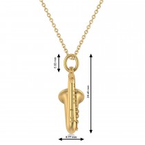 Saxophone Music Pendant Necklace 14K Yellow Gold