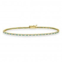 Custom-Made Alternating Diamond & Blue Topaz Eternity Tennis Bracelet 14K Yellow Gold (2.28ct)