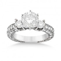 Custom-Made Vintage Three-Stone Lab Grown Diamond Engagement Ring 14k White Gold (~5 ctw)