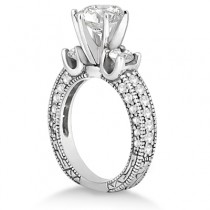 Custom-Made Vintage Three-Stone Lab Grown Diamond Engagement Ring 14k White Gold (~5 ctw)