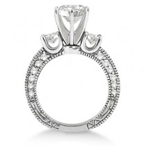 Custom-Made Vintage Three-Stone Lab Grown Diamond Engagement Ring 14k White Gold (~5 ctw)
