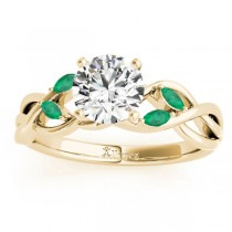 Custom-Made Emerald, Aquamarine, and Garnets Marquise Vine Leaf Engagement Ring 14k Yellow Gold (0.20ct)