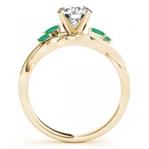 Custom-Made Emerald, Aquamarine, and Garnets Marquise Vine Leaf Engagement Ring 14k Yellow Gold (0.20ct)