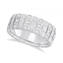 Mens Square Groove Diamond Wedding Ring Band Palladium (0.25ct)
