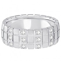 Mens Square Groove Diamond Wedding Ring Band Palladium (0.25ct)