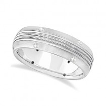 Mens Double Milgrain Diamond Wedding Ring Band 18kt White Gold (0.25ct)