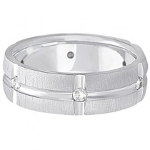Mens Groove Diamond Wedding Ring Band 14k White Gold (0.30ct)