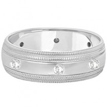 Mens Engraved Diamond Wedding Ring Wide Band Palladium (0.35ct)