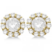 Round Diamond Stud Earrings Halo Setting In 18K Yellow Gold