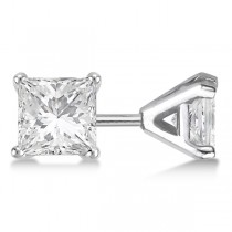 Square Diamond Stud Earrings Martini Setting In 14K White Gold