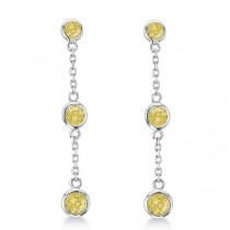 Fancy Yellow Lab Grown Diamond Station Drop Earrings 14k White Gold (1.00ct)