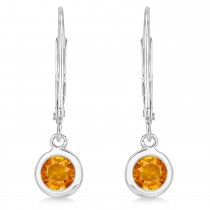 Leverback Dangling Drop Citrine Earrings 14k White Gold (1.00ct)