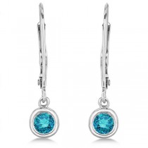 Leverback Dangling Drop Blue Diamond Earrings 14k White Gold (0.40ct)
