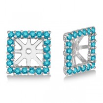 Square Blue Diamond Earring Jackets Pave-Set 14k White Gold (0.50ct)