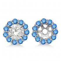 Round Blue Diamond Earring Jackets for 4mm Studs 14K White Gold (0.64ct)