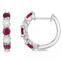 Prong Set Lab Ruby & Lab Grown Diamond Hoop Earrings 14k White Gold (1.94ct)