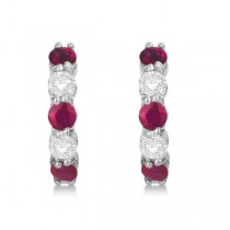 Prong Set Lab Ruby & Lab Grown Diamond Hoop Earrings 14k White Gold (1.94ct)