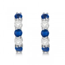 Prong Set Lab Blue Sapphire & Lab Grown Diamond Hoop Earrings 14k White Gold (2.06ct)