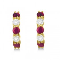 Prong Set Lab Ruby & Lab Grown Diamond Hoop Earrings 14k Yellow Gold (1.94ct)