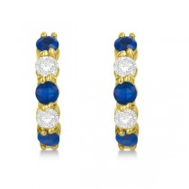 Prong Set Lab Blue Sapphire & Lab Grown Diamond Hoop Earrings 14k Yellow Gold (2.06ct)