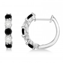 Prong Set Black & Lab White Diamond Hoop Earrings 14k White Gold (1.94ct)