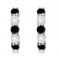 Prong Set Black & Lab White Diamond Hoop Earrings 14k White Gold (1.94ct)