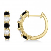 Prong Set Black & Lab White Diamond Hoop Earrings 14k Yellow Gold (1.94ct)