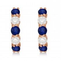 Prong Set Lab Blue Sapphire & Lab Grown Diamond Hoop Earrings 14k Rose Gold (2.06ct)