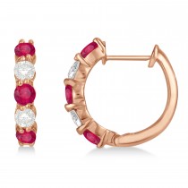 Prong Set Lab Ruby & Lab Grown Diamond Hoop Earrings 14k Rose Gold (1.94ct)