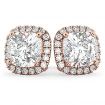 Halo Cushion Cut Lab Grown Diamond Stud Earrings 14k Rose Gold (3.10ct)