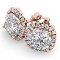 Halo Cushion Cut Lab Grown Diamond Stud Earrings 14k Rose Gold (3.10ct)