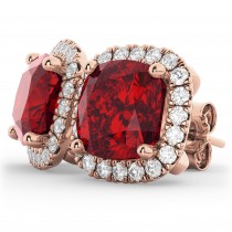 Halo Cushion Lab Ruby & Diamond Earrings 14k Rose Gold (4.04ct)