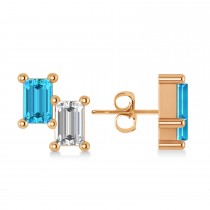 Bar Blue Topaz & Diamond Baguette Earrings 14k Rose Gold (1.40 ctw)