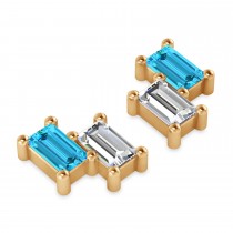 Bar Blue Topaz & Diamond Baguette Earrings 14k Rose Gold (1.40 ctw)