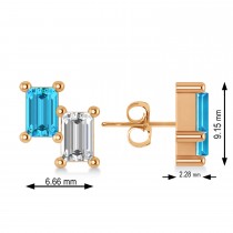Bar Blue Topaz & Diamond Baguette Earrings 14k Rose Gold (1.40 ctw)