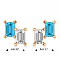 Bar Blue Topaz & Diamond Baguette Earrings 14k Rose Gold (1.40 ctw)