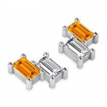 Bar Citrine & Diamond Baguette Earrings 14k White Gold (1.30 ctw)