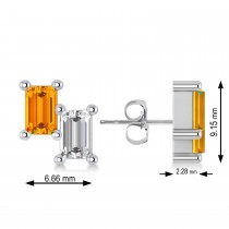 Bar Citrine & Diamond Baguette Earrings 14k White Gold (1.30 ctw)