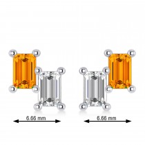 Bar Citrine & Diamond Baguette Earrings 14k White Gold (1.30 ctw)