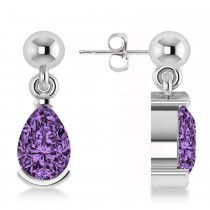 Lab Amethyst Dangling Pear Earrings 14k White Gold (2.00ct)