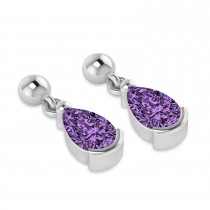 Lab Amethyst Dangling Pear Earrings 14k White Gold (2.00ct)