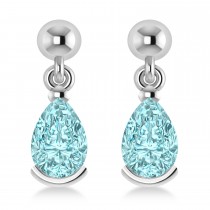 Lab Aquamarine Dangling Pear Earrings 14k White Gold (2.00ct)