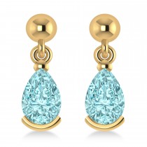 Lab Aquamarine Dangling Pear Earrings 14k Yellow Gold (2.00ct)