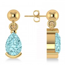Lab Aquamarine Dangling Pear Earrings 14k Yellow Gold (2.00ct)