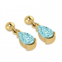 Lab Aquamarine Dangling Pear Earrings 14k Yellow Gold (2.00ct)